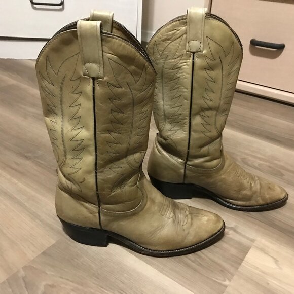 Double H Men's Cream Leather Western Boots Size 8 - Picture 5 of 7